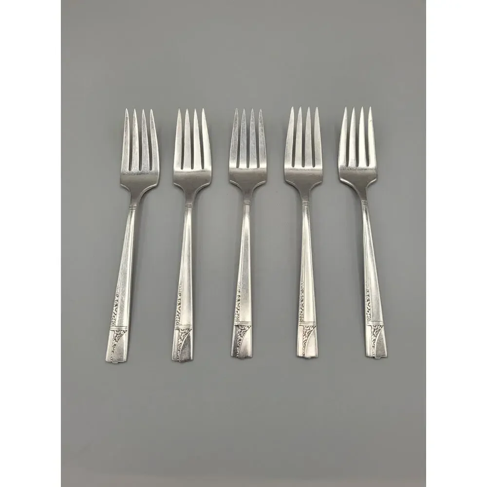 Antique Nobility Plate Caprice Salad Forks Set Of 5 Art Deco Floral Pattern